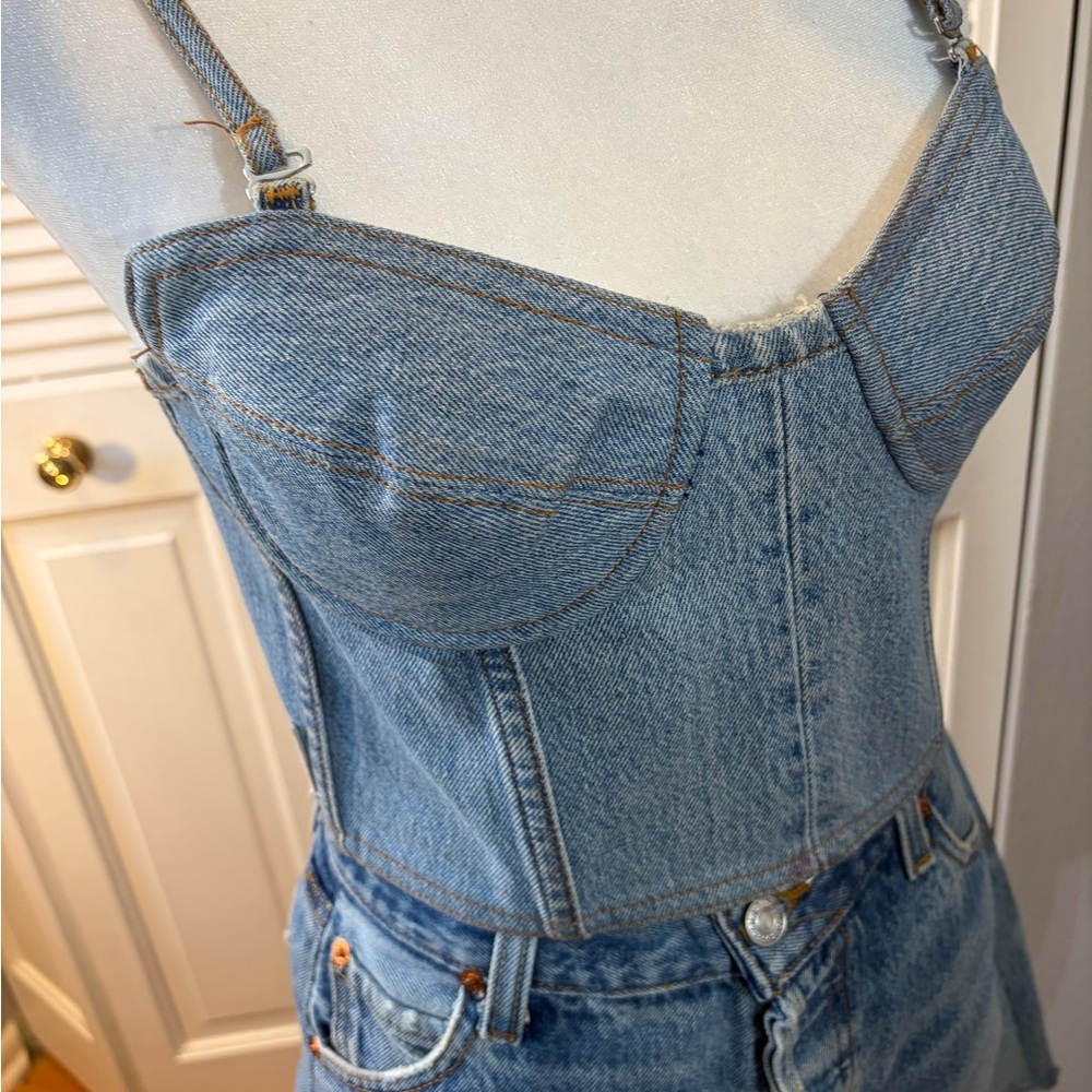 Re/Done Levi’s Light Blue Denim Bustier Crop Top